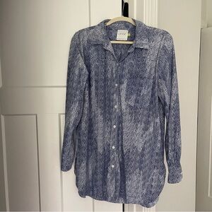 Lysse Schiffer Button Down Long Sleeve Blue White Top